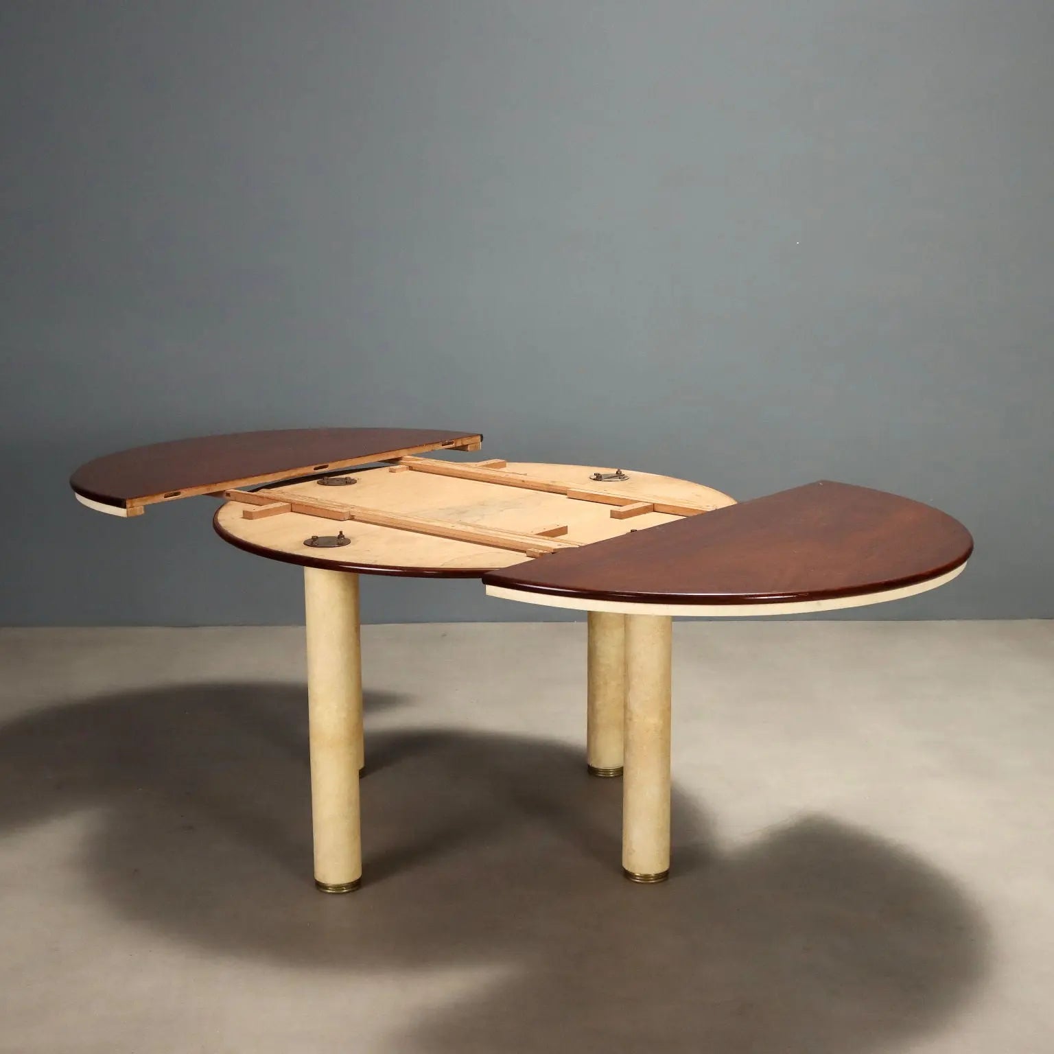 Vintage Table Exotic Wood Leather Design Italy 1960s