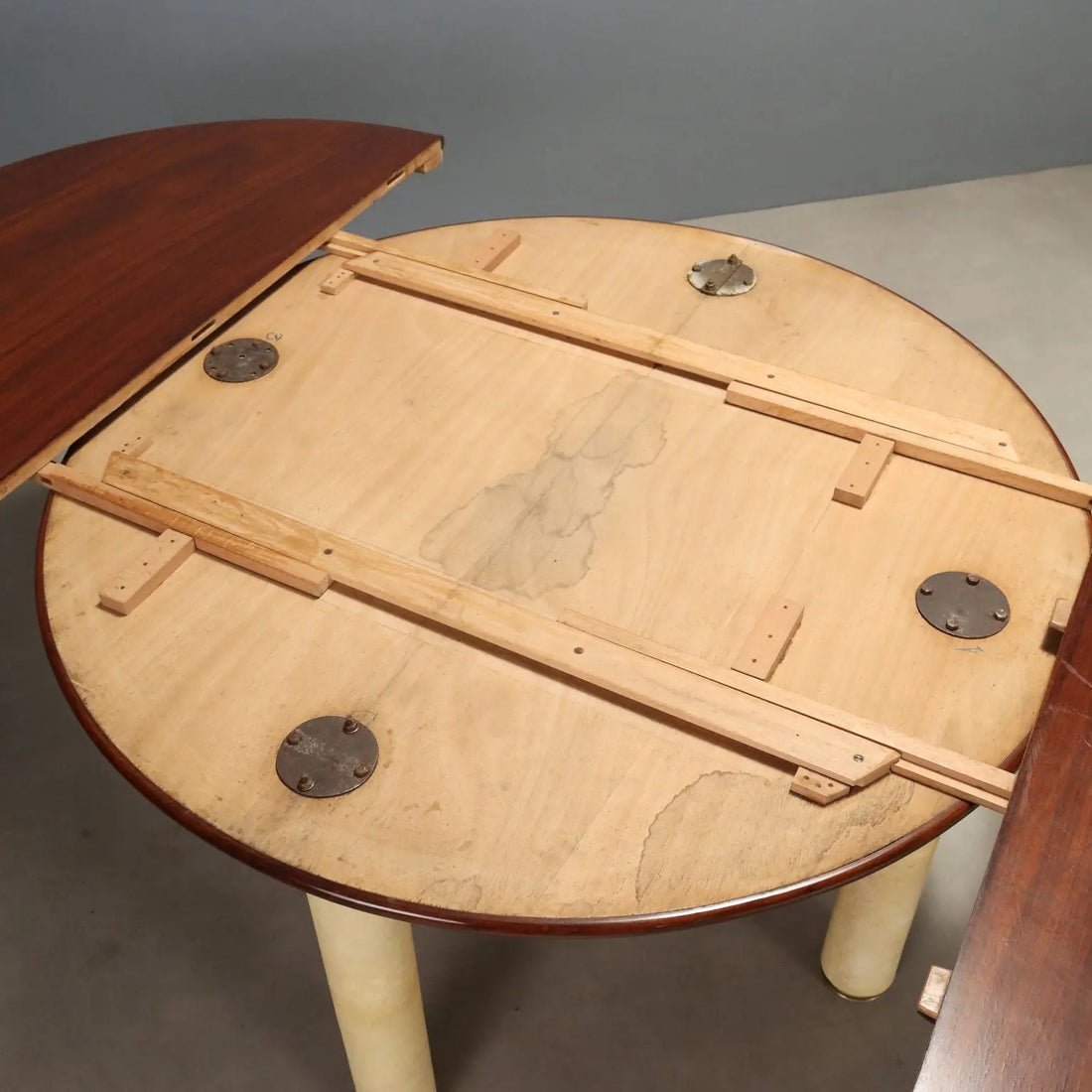 Vintage Table Exotic Wood Leather Design Italy 1960s