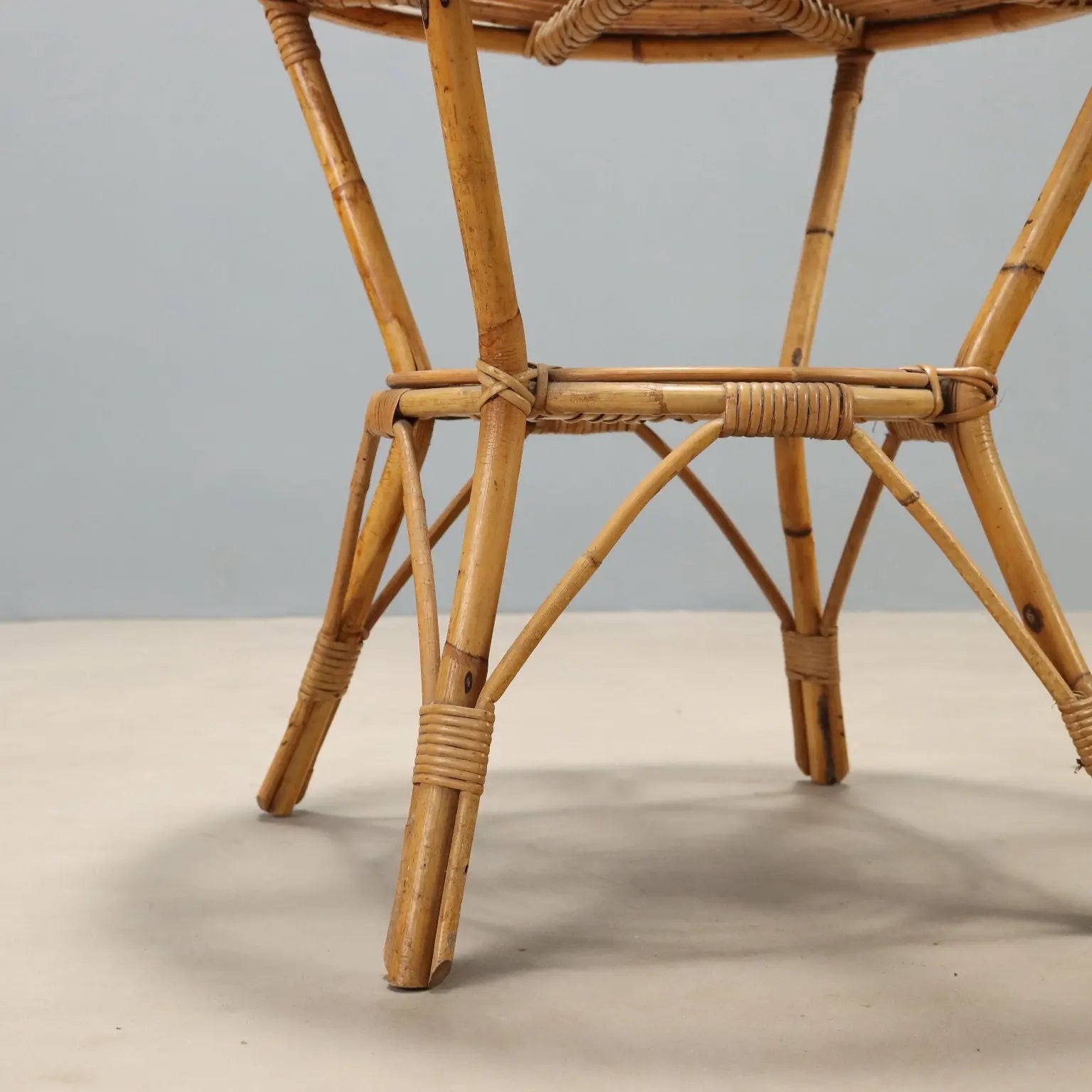 Vintage Coffee Table Bamboo Round Top Design Italy 1980s
