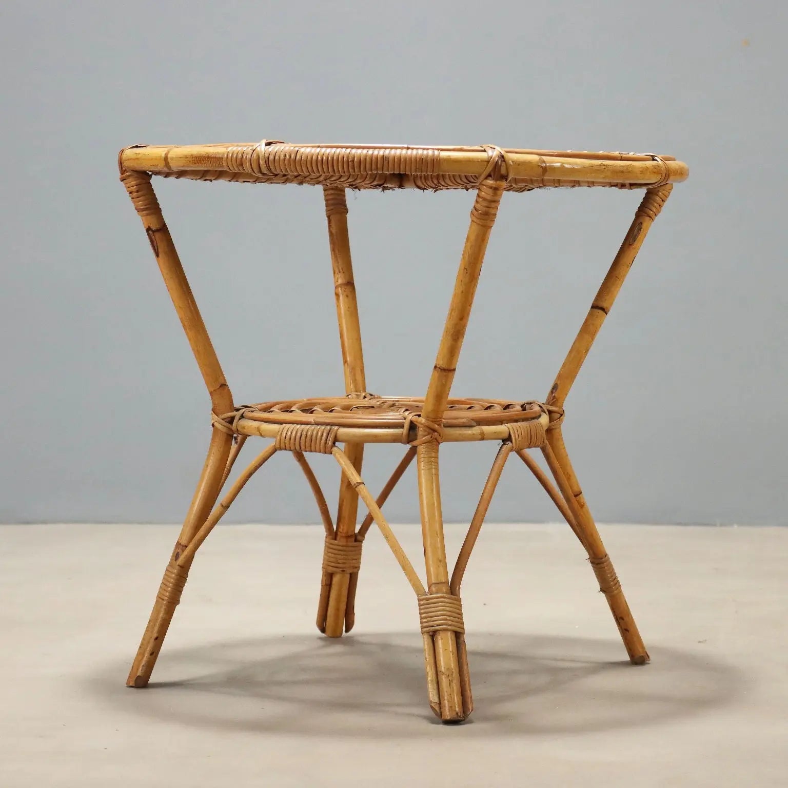 Vintage Coffee Table Bamboo Round Top Design Italy 1980s