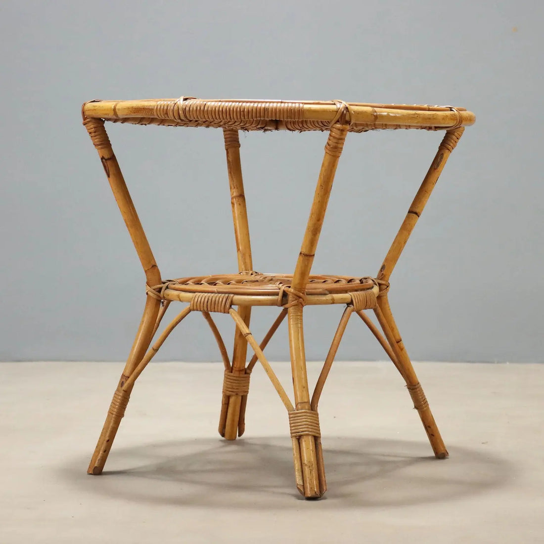Vintage Coffee Table Bamboo Round Top Design Italy 1980s