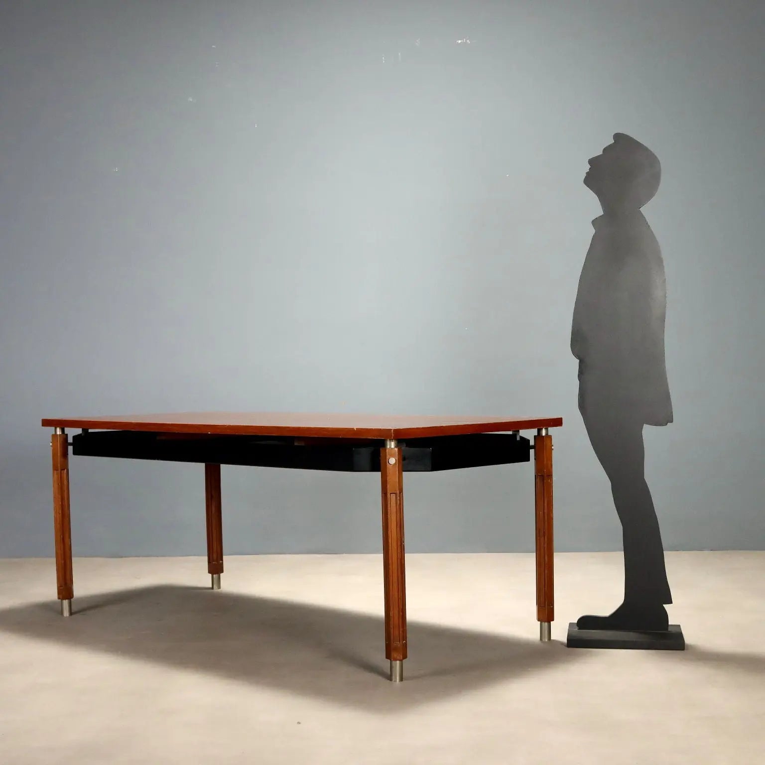 Vintage Table Beech Mahogany Aluminium Design Italy 1960s