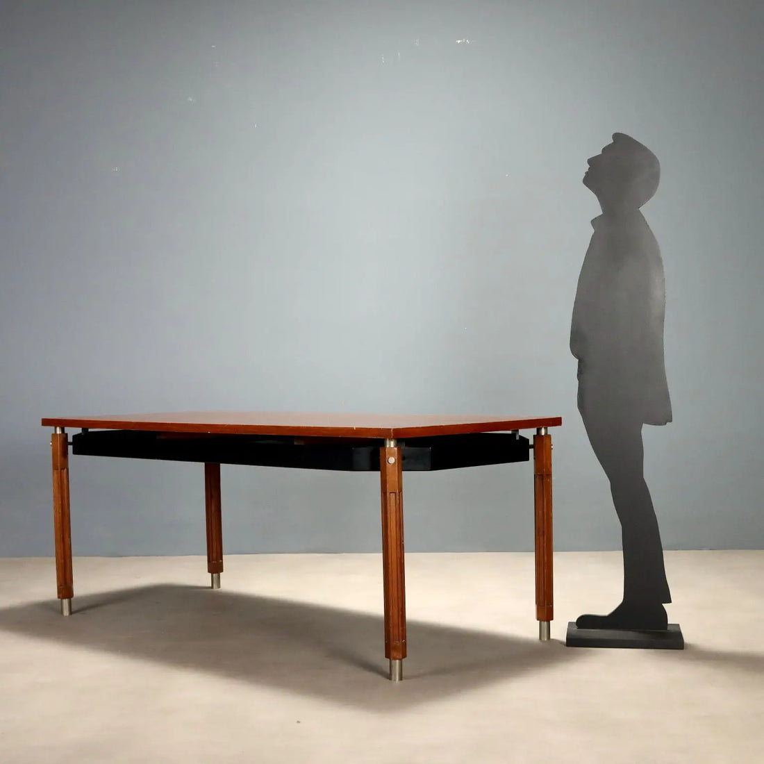 Vintage Table Beech Mahogany Aluminium Design Italy 1960s