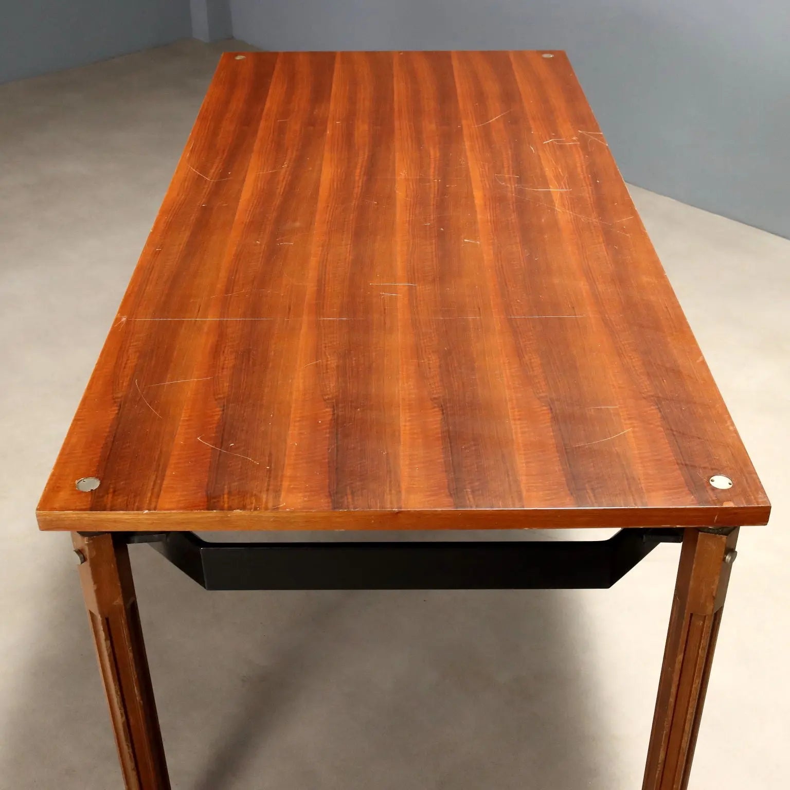 Vintage Table Beech Mahogany Aluminium Design Italy 1960s