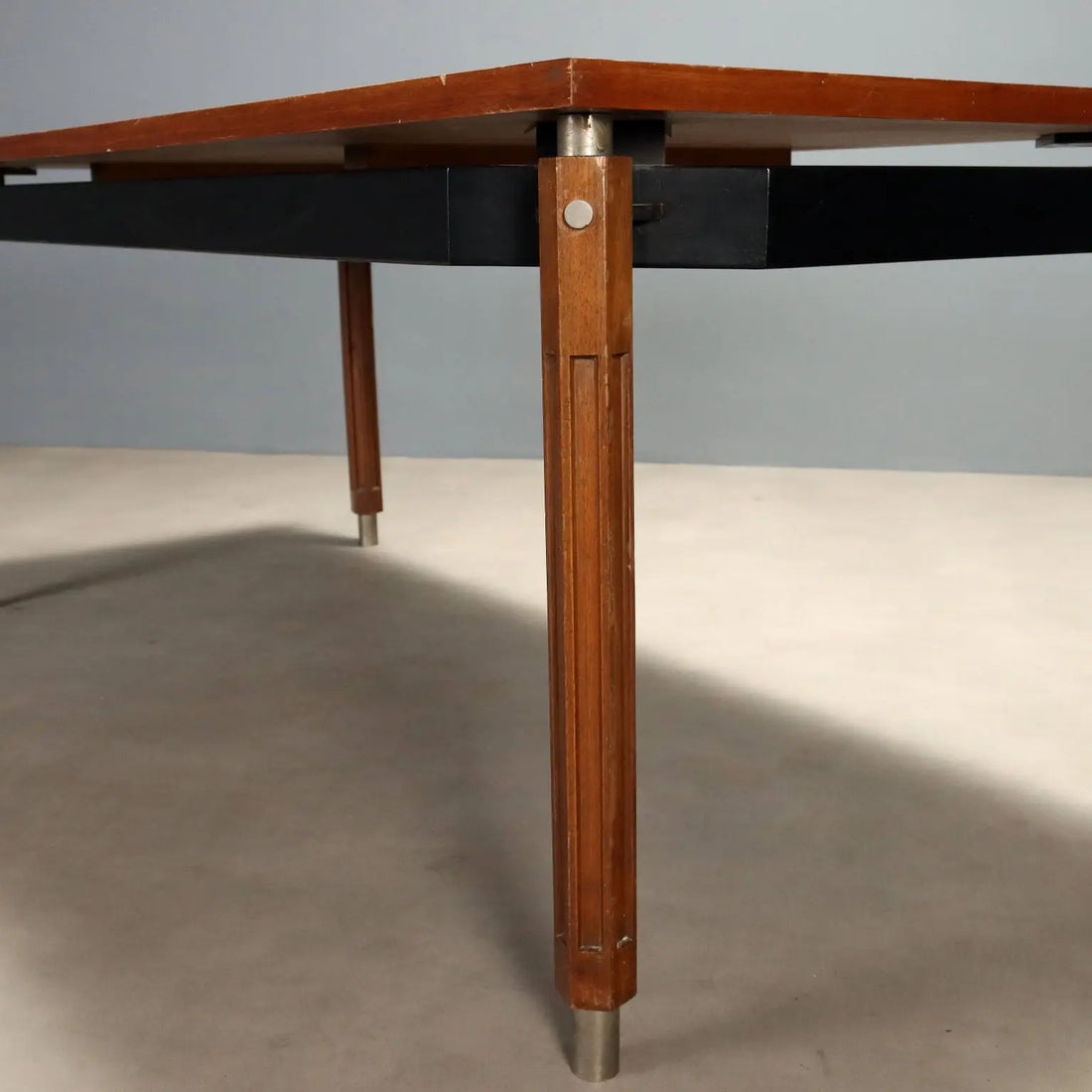 Vintage Table Beech Mahogany Aluminium Design Italy 1960s