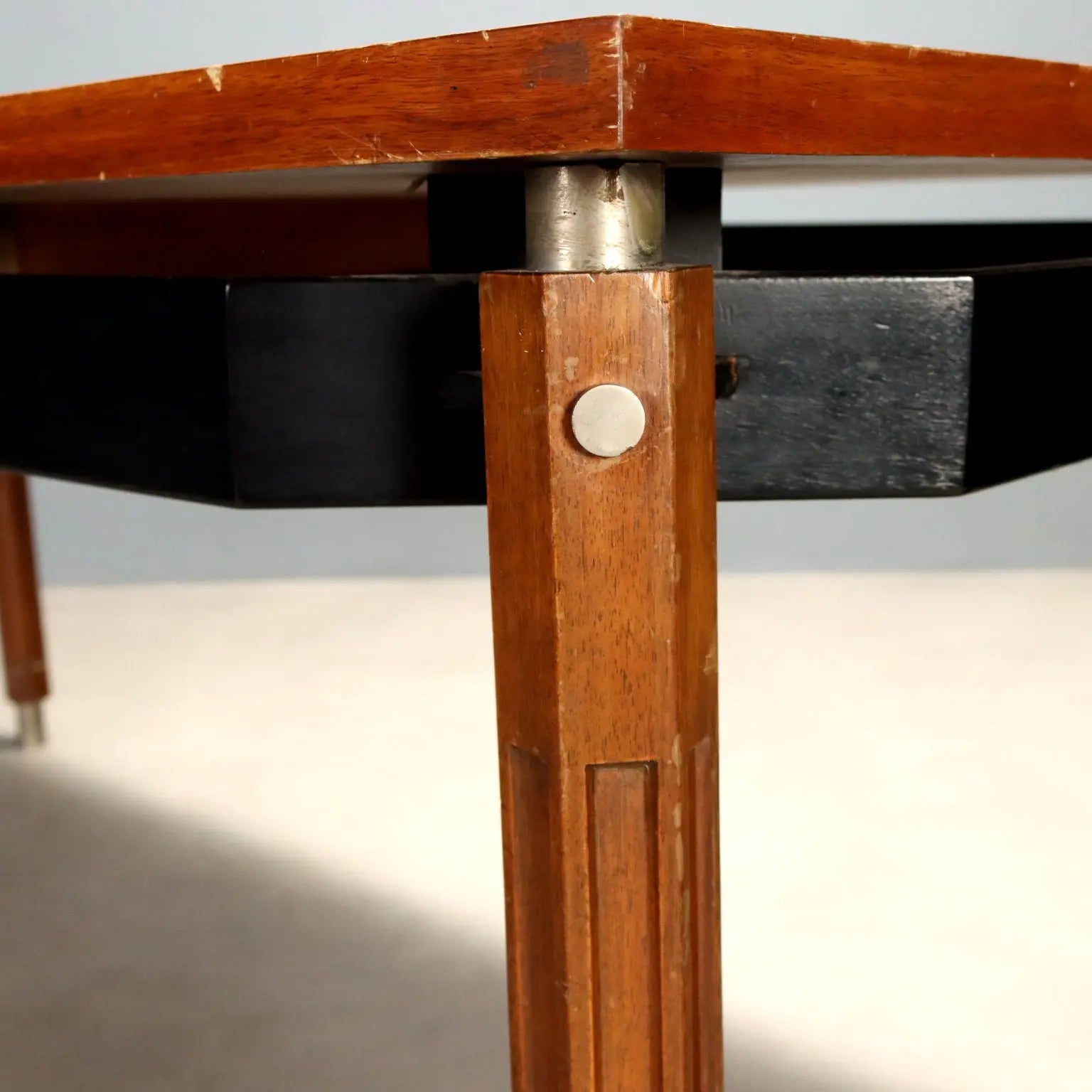 Vintage Table Beech Mahogany Aluminium Design Italy 1960s