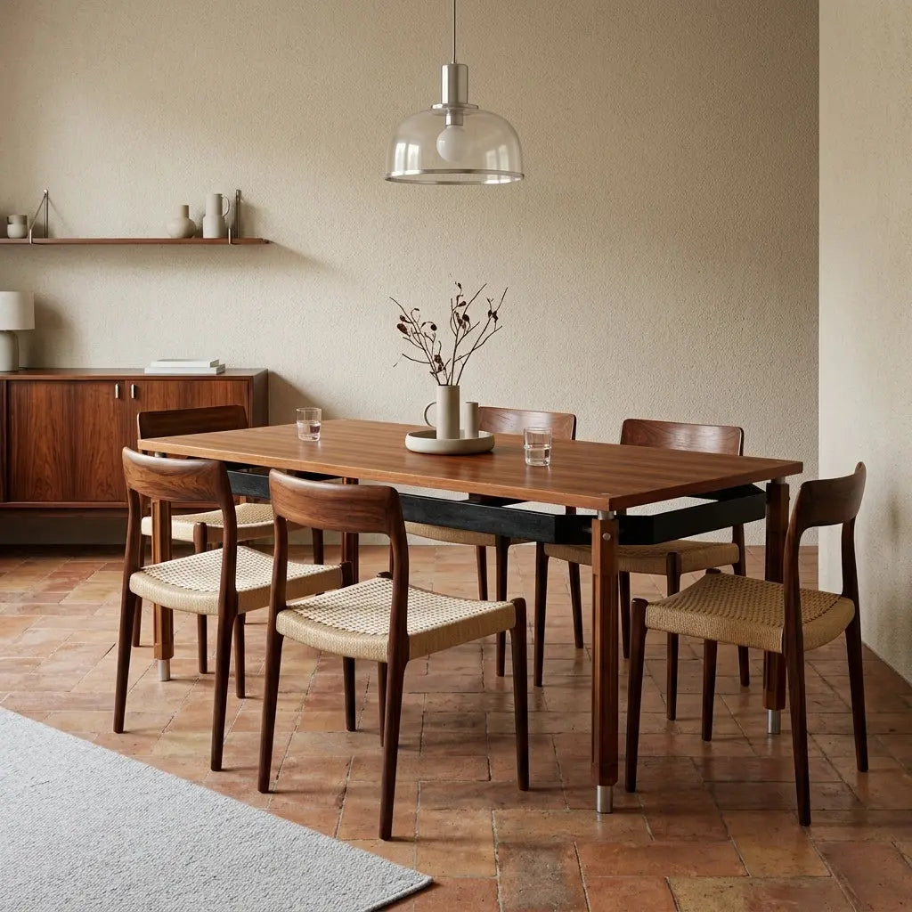 Vintage Table Beech Mahogany Aluminium Design Italy 1960s