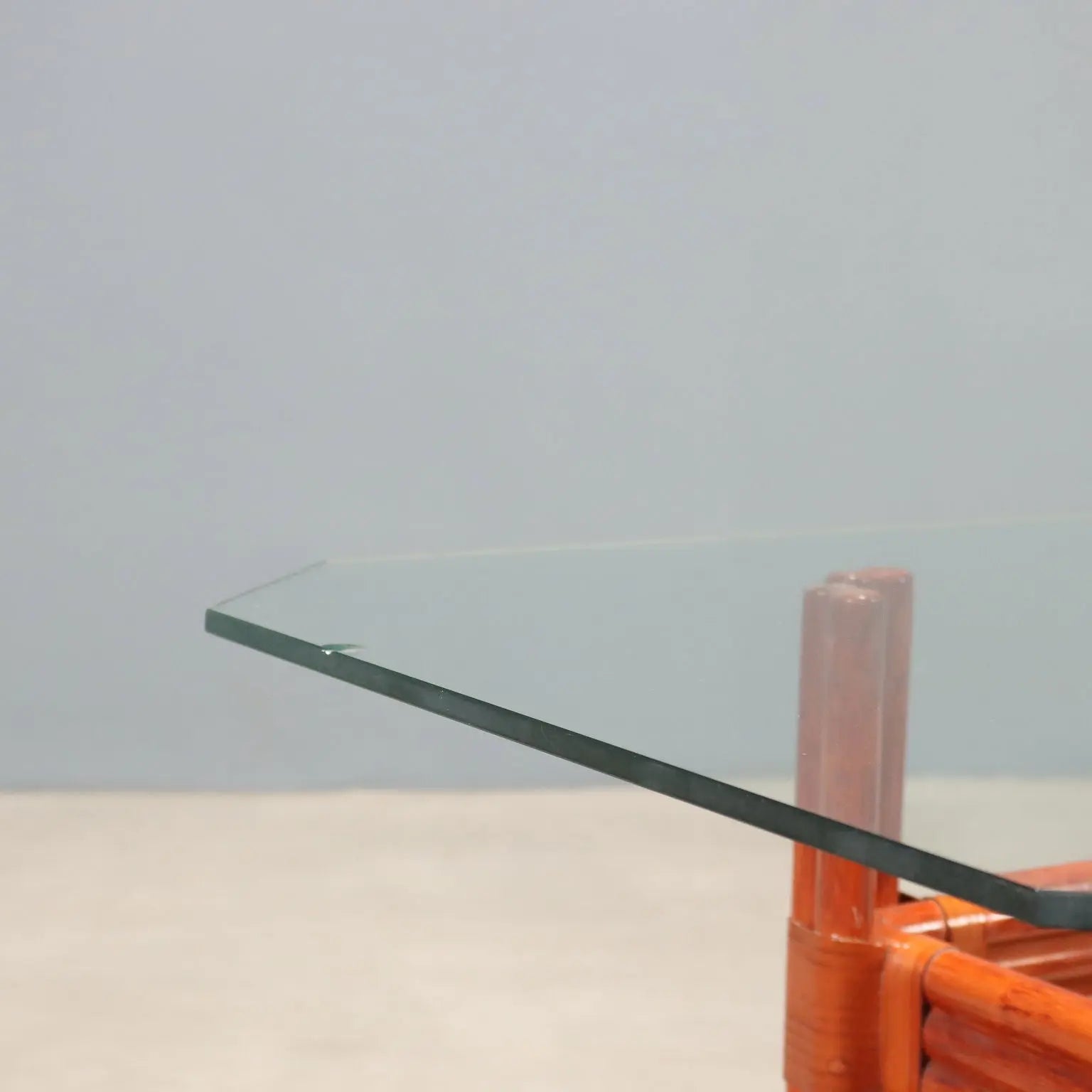 Vintage Coffee Table Red Bamboo of Maugrion Glass Design 1980s