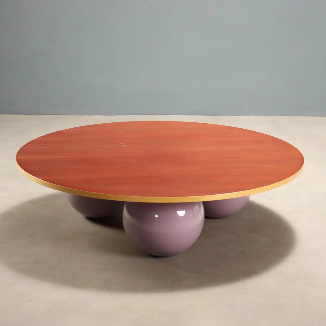 Vintage Coffee Table Veneered Wood Ceramic Sphere Design 1980s