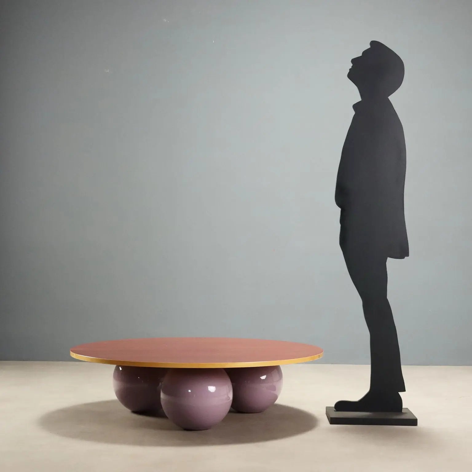 Vintage Coffee Table Veneered Wood Ceramic Sphere Design 1980s