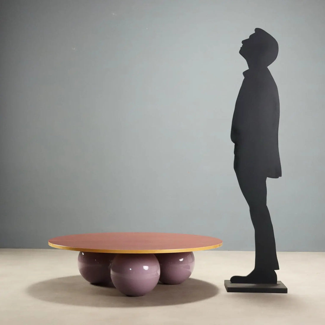 Vintage Coffee Table Veneered Wood Ceramic Sphere Design 1980s