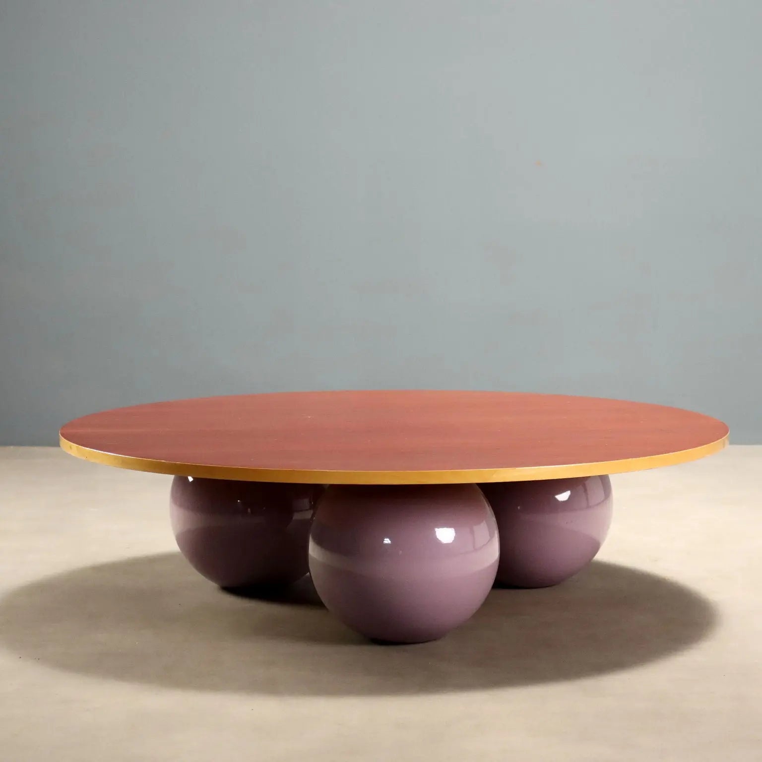 Vintage Coffee Table Veneered Wood Ceramic Sphere Design 1980s