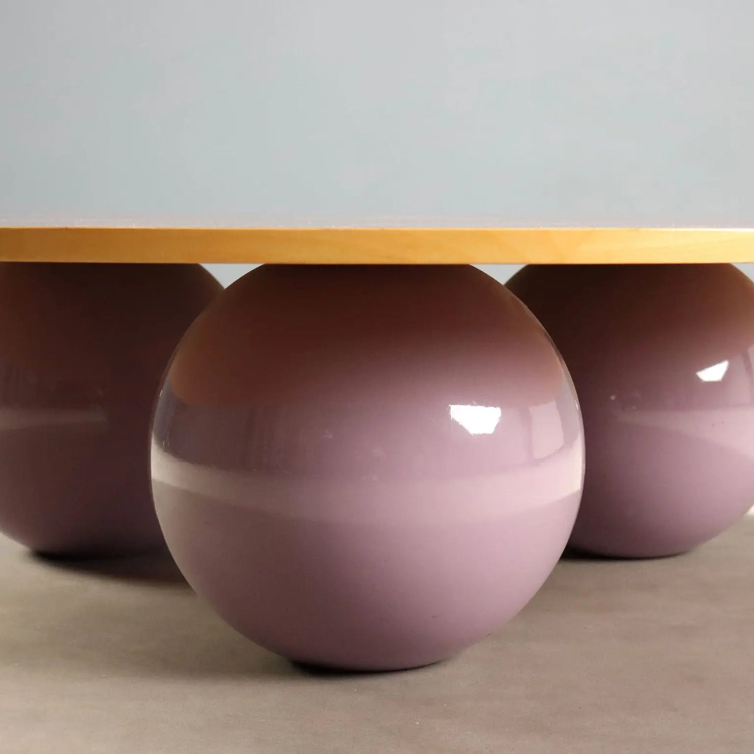 Vintage Coffee Table Veneered Wood Ceramic Sphere Design 1980s