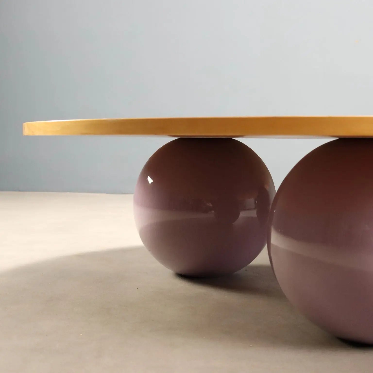Vintage Coffee Table Veneered Wood Ceramic Sphere Design 1980s