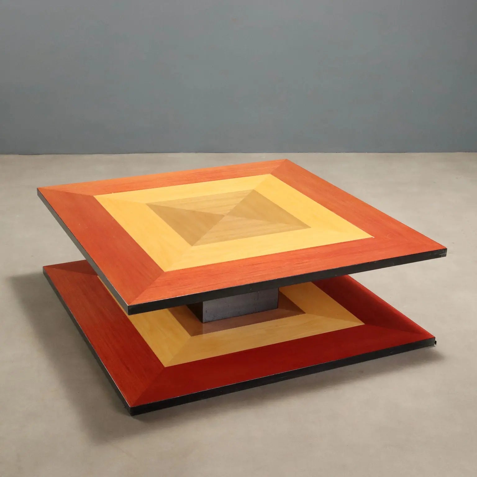 Vintage Coffee Table Veneered Wood Design Italy 1980s