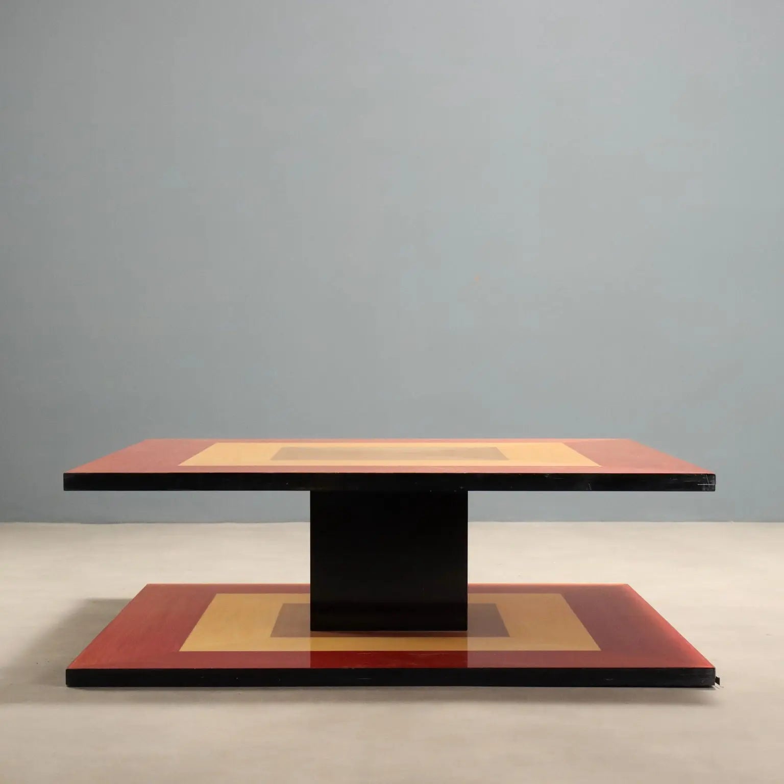 Vintage Coffee Table Veneered Wood Design Italy 1980s