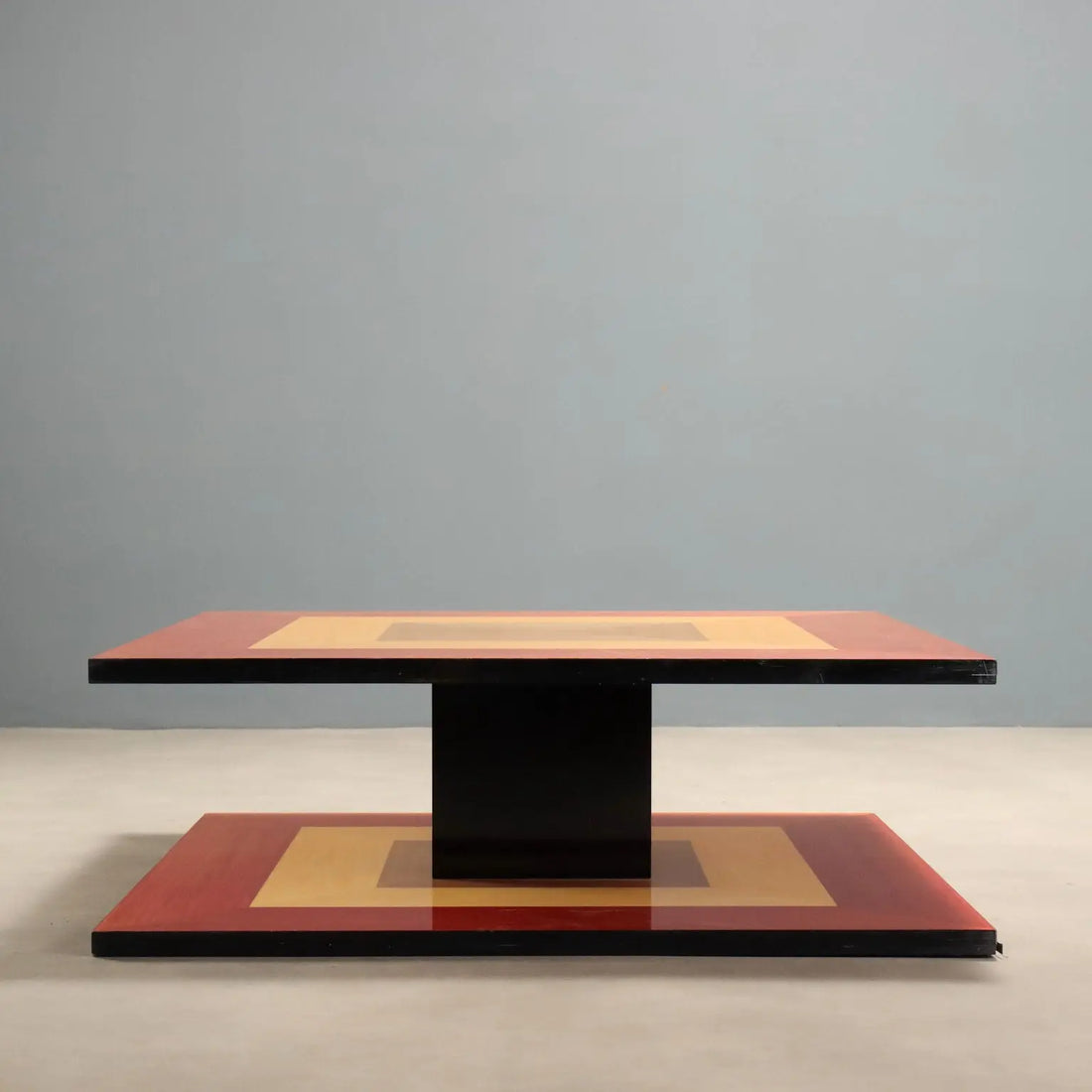 Vintage Coffee Table Veneered Wood Design Italy 1980s