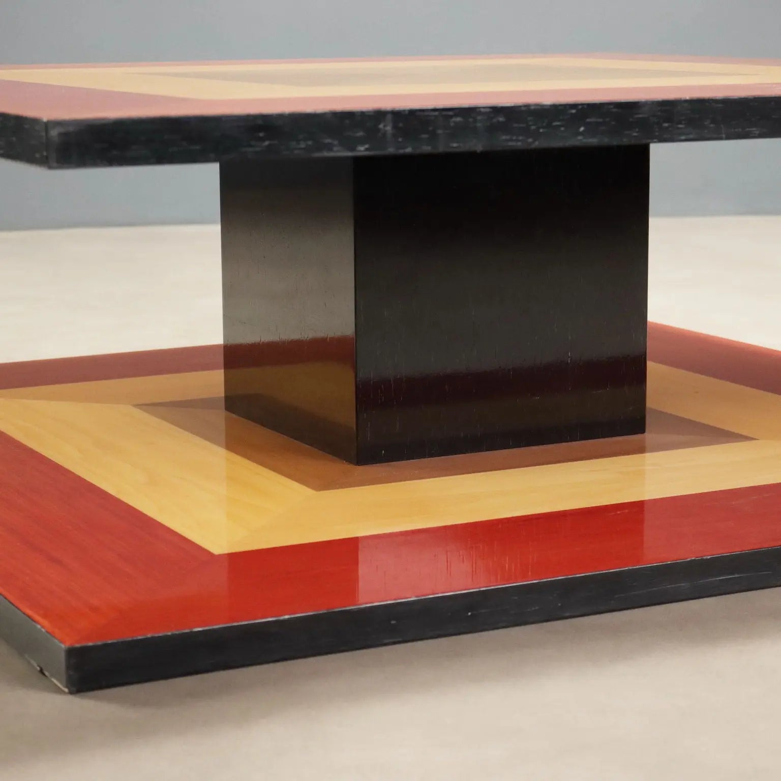 Vintage Coffee Table Veneered Wood Design Italy 1980s