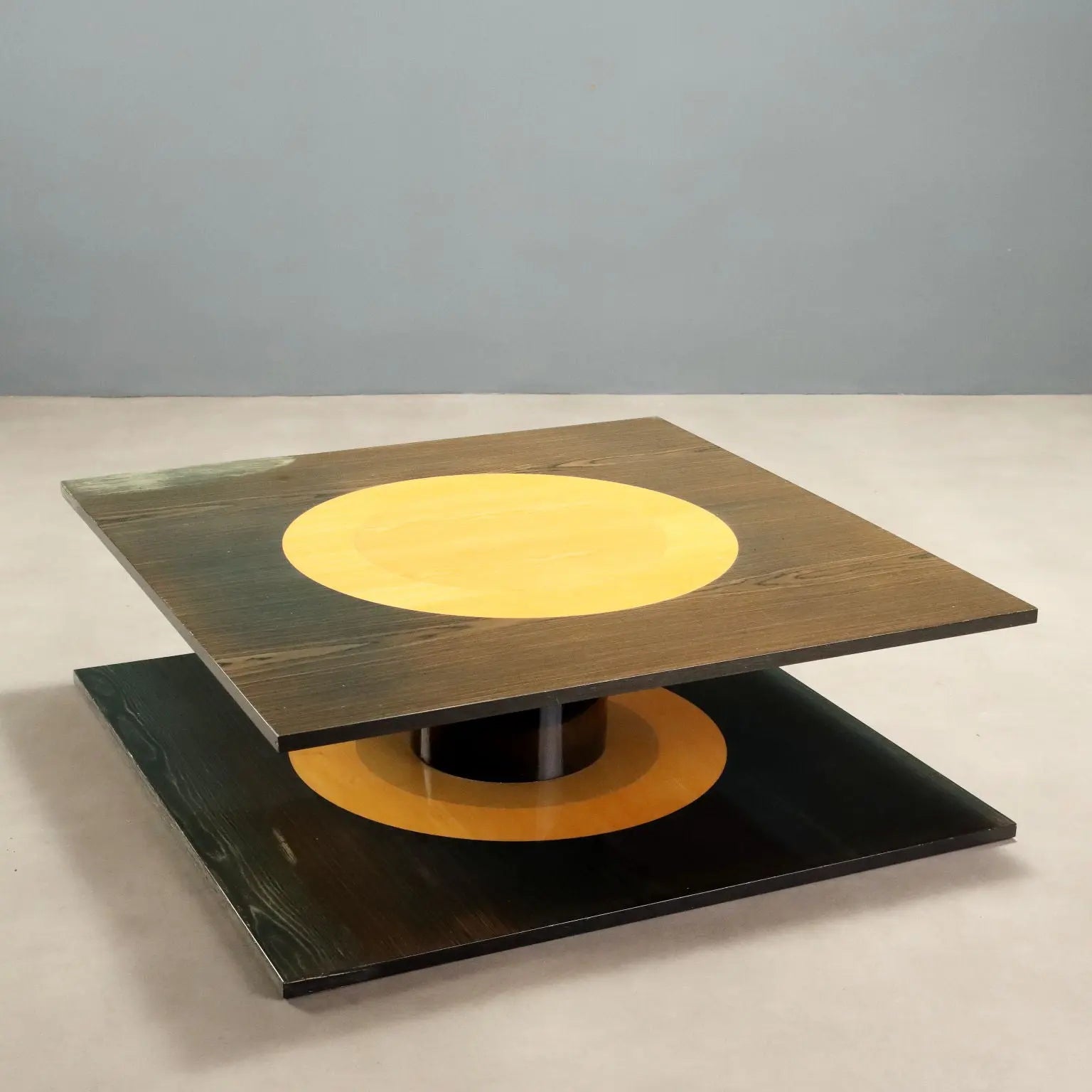 Vintage Coffee Table Veneered Wood Design Italy 1980s