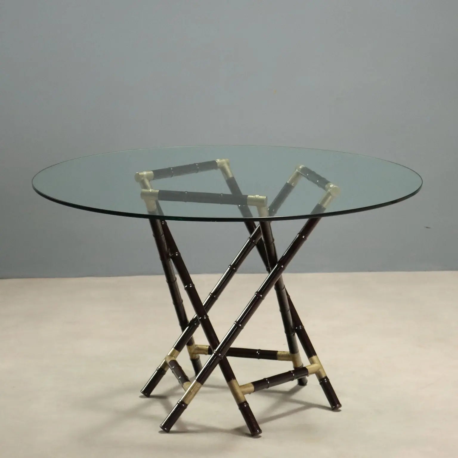 1950s Table with Woven Base and Glass