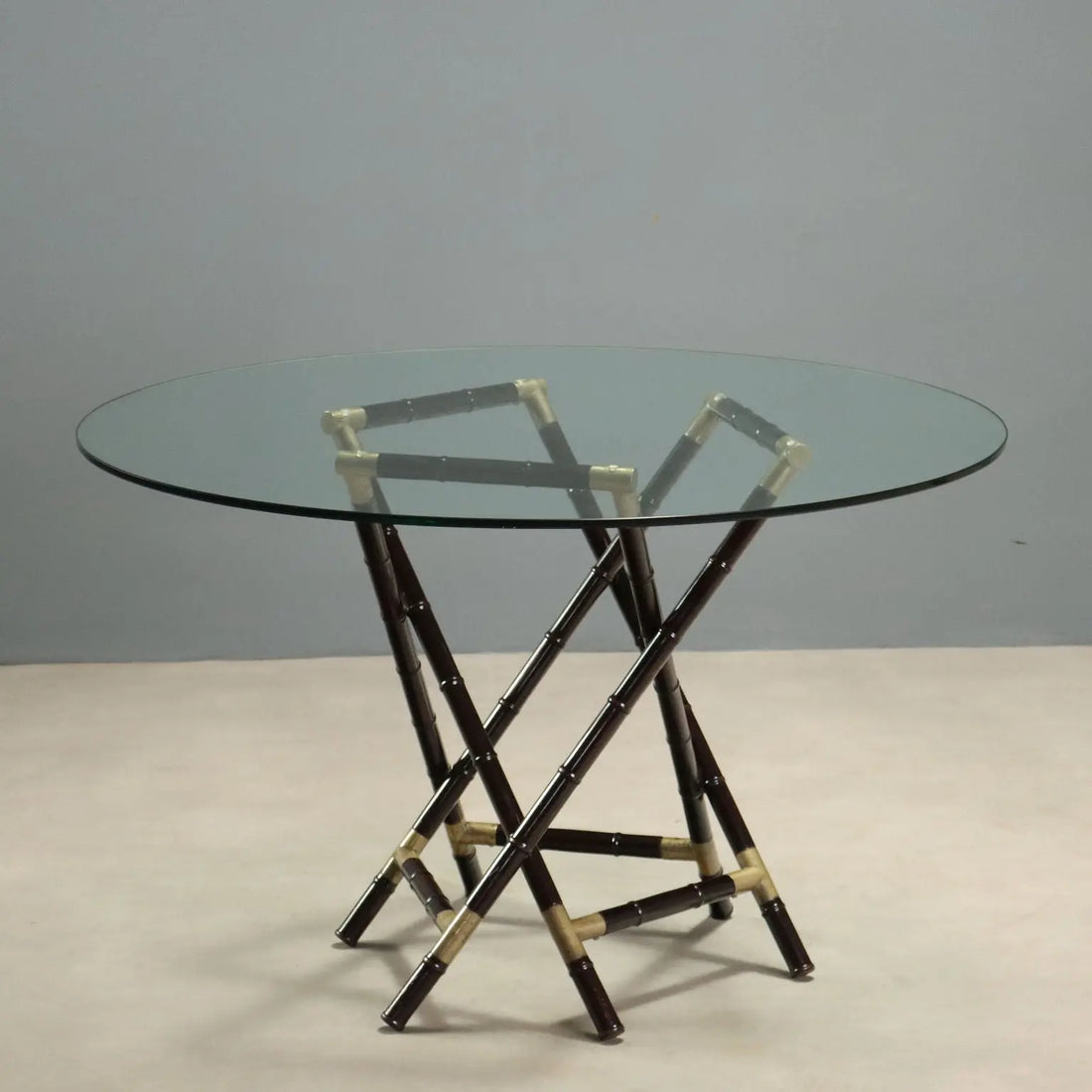 1950s Table with Woven Base and Glass