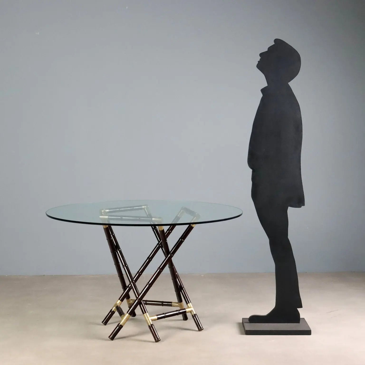 1950s Table with Woven Base and Glass