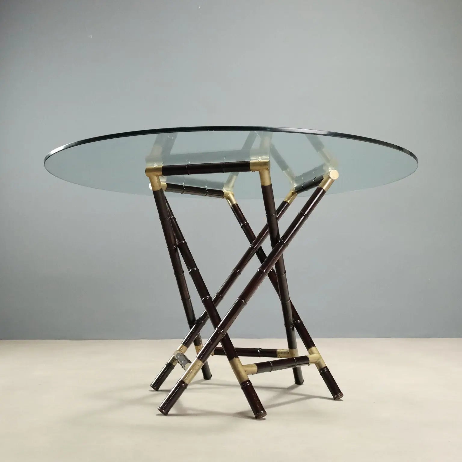 1950s Table with Woven Base and Glass