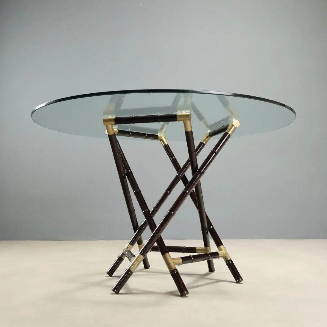 1950s Table with Woven Base and Glass