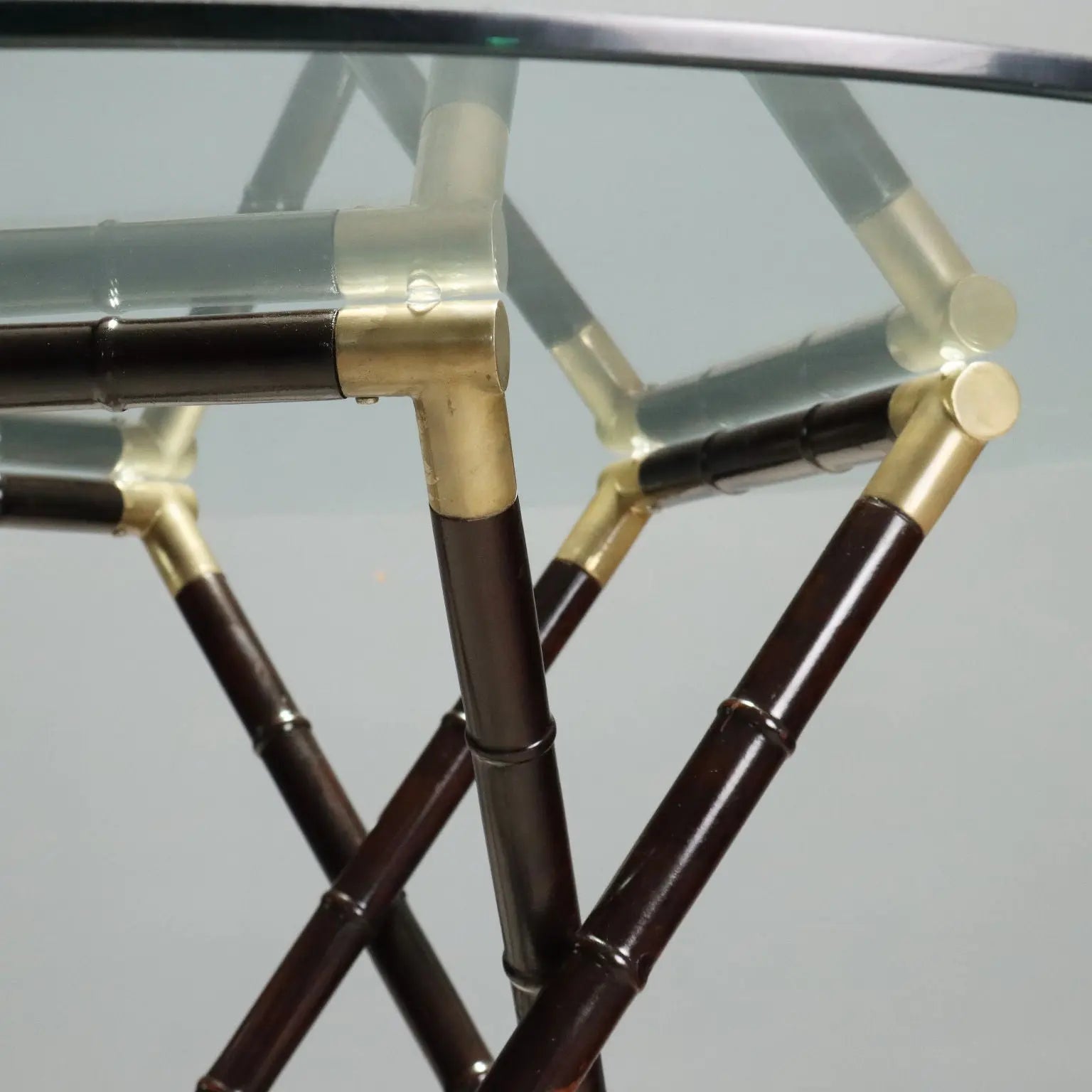 1950s Table with Woven Base and Glass