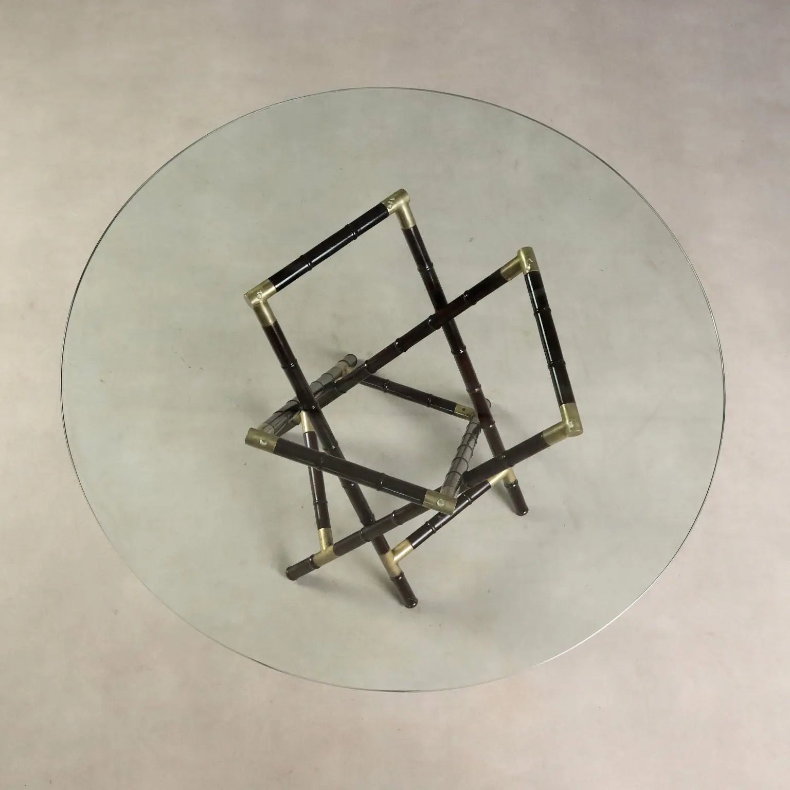 1950s Table with Woven Base and Glass