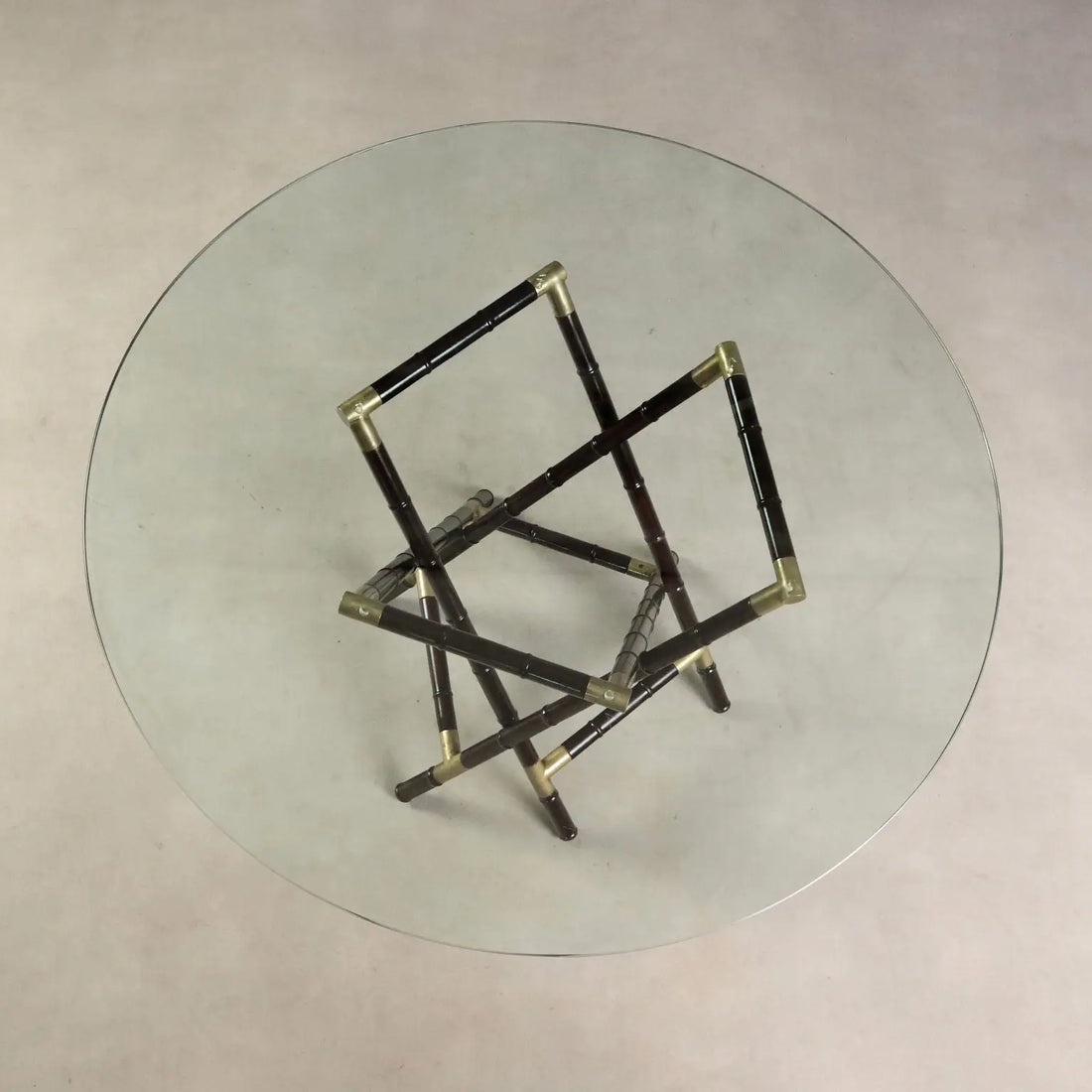 1950s Table with Woven Base and Glass