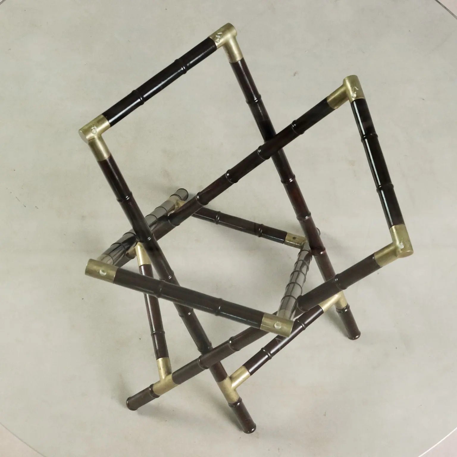 1950s Table with Woven Base and Glass