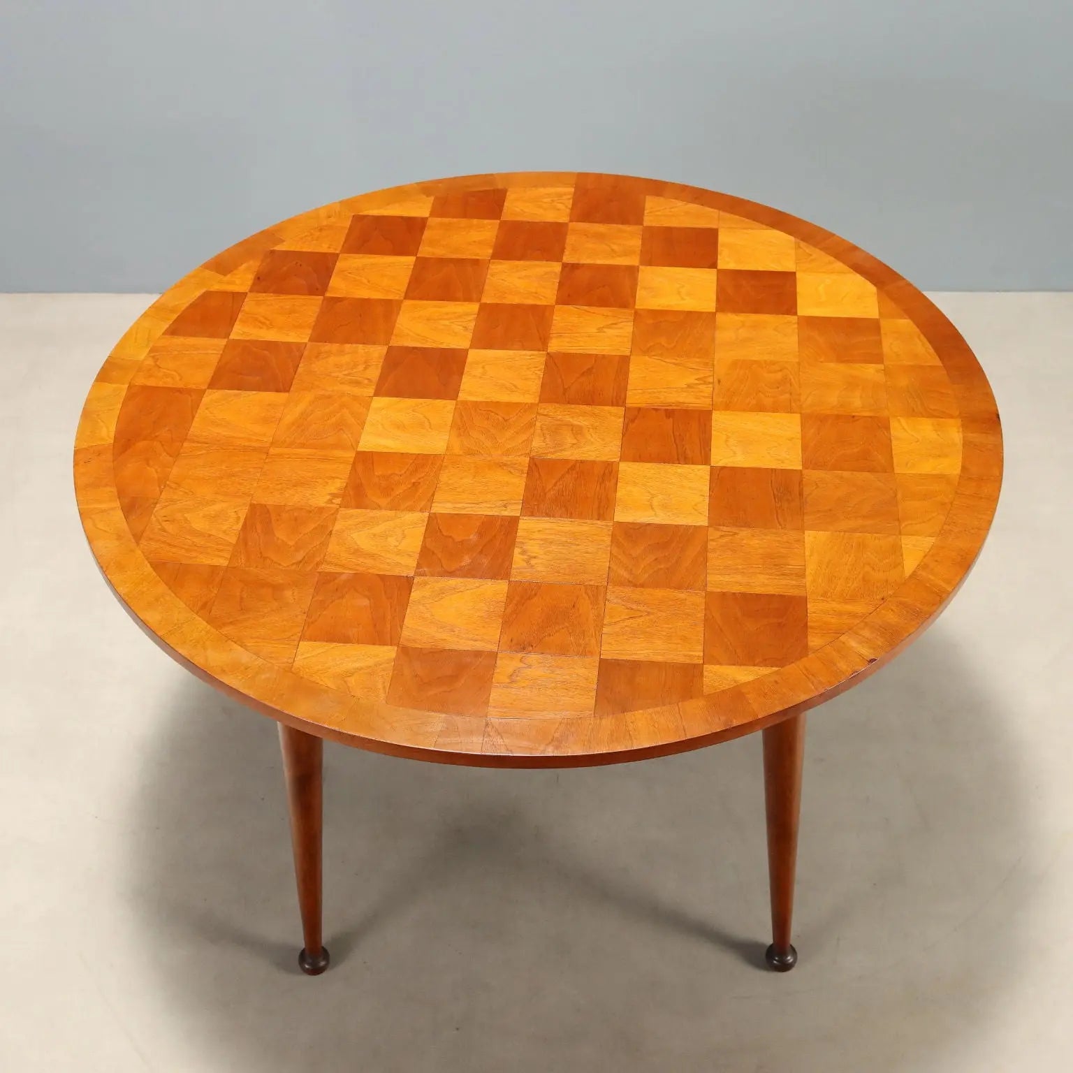 Vintage Table Beech Veneer Checkered Effect Design Italy 1950s