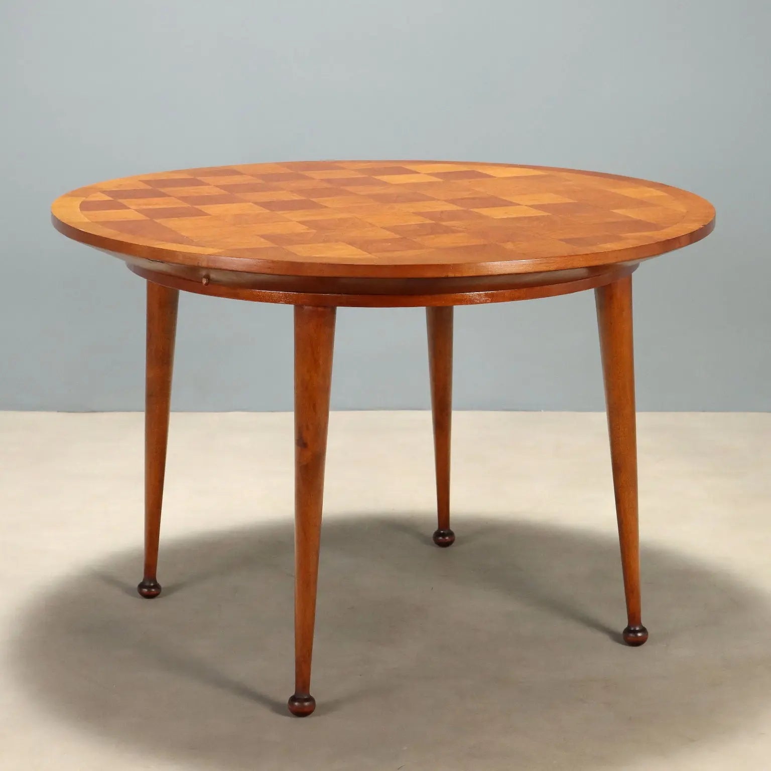 Vintage Table Beech Veneer Checkered Effect Design Italy 1950s