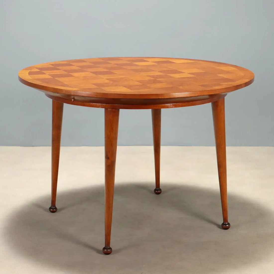 Vintage Table Beech Veneer Checkered Effect Design Italy 1950s