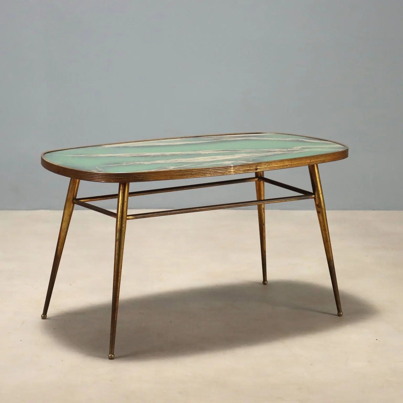 Vintage Coffee Table Brass Glass Design Italy 1950s