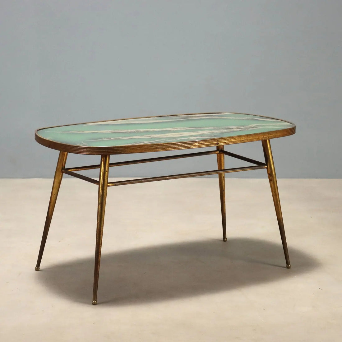 Vintage Coffee Table Brass Glass Design Italy 1950s