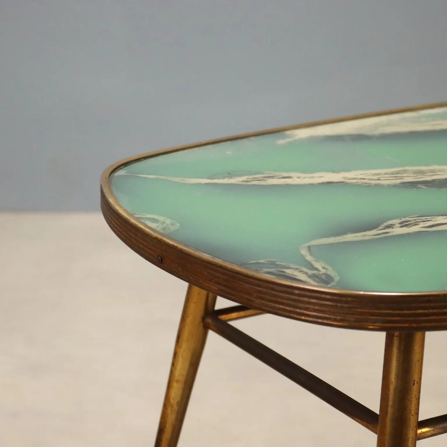 Vintage Coffee Table Brass Glass Design Italy 1950s