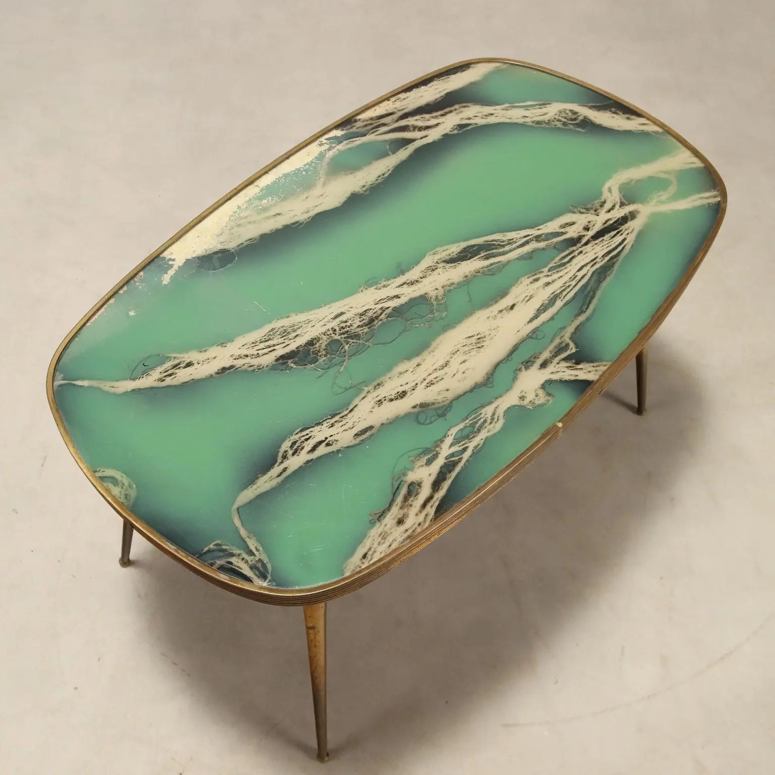 Vintage Coffee Table Brass Glass Design Italy 1950s
