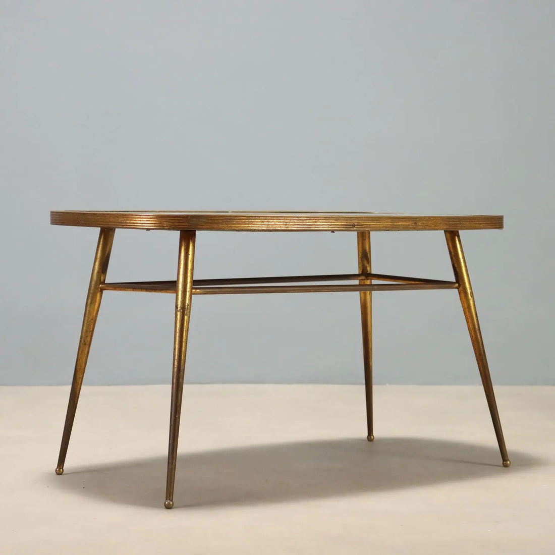 Vintage Coffee Table Brass Glass Design Italy 1950s