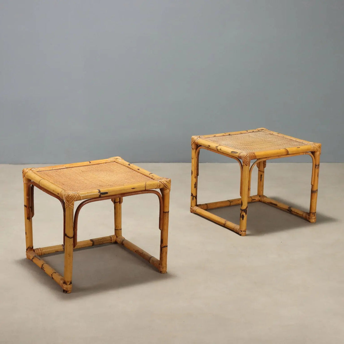 Vintage Coffee Tables Walnut Bamboo Design Italy 1970s-1980s