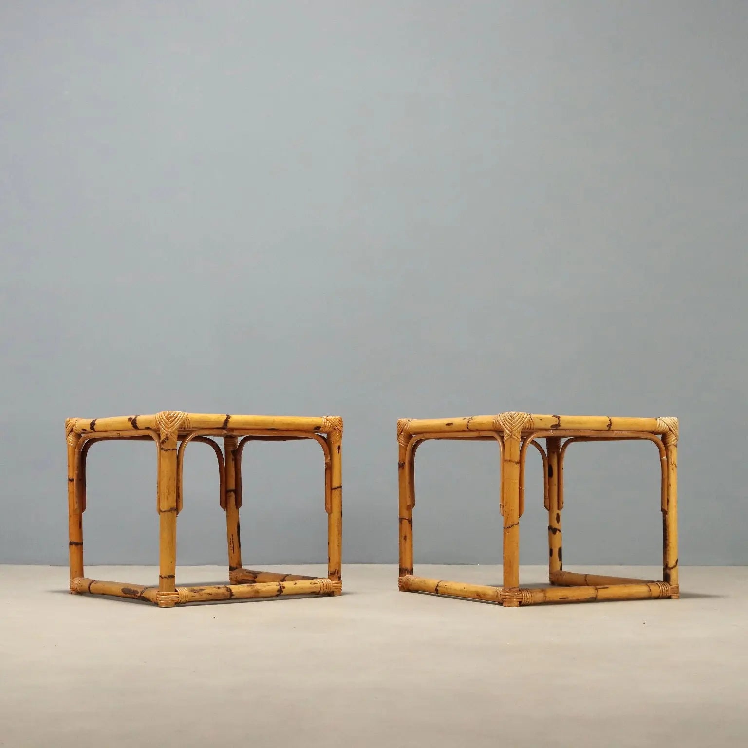Vintage Coffee Tables Walnut Bamboo Design Italy 1970s-1980s