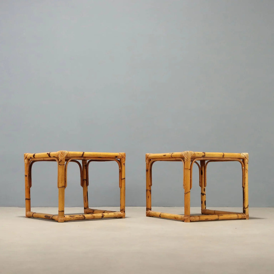 Vintage Coffee Tables Walnut Bamboo Design Italy 1970s-1980s