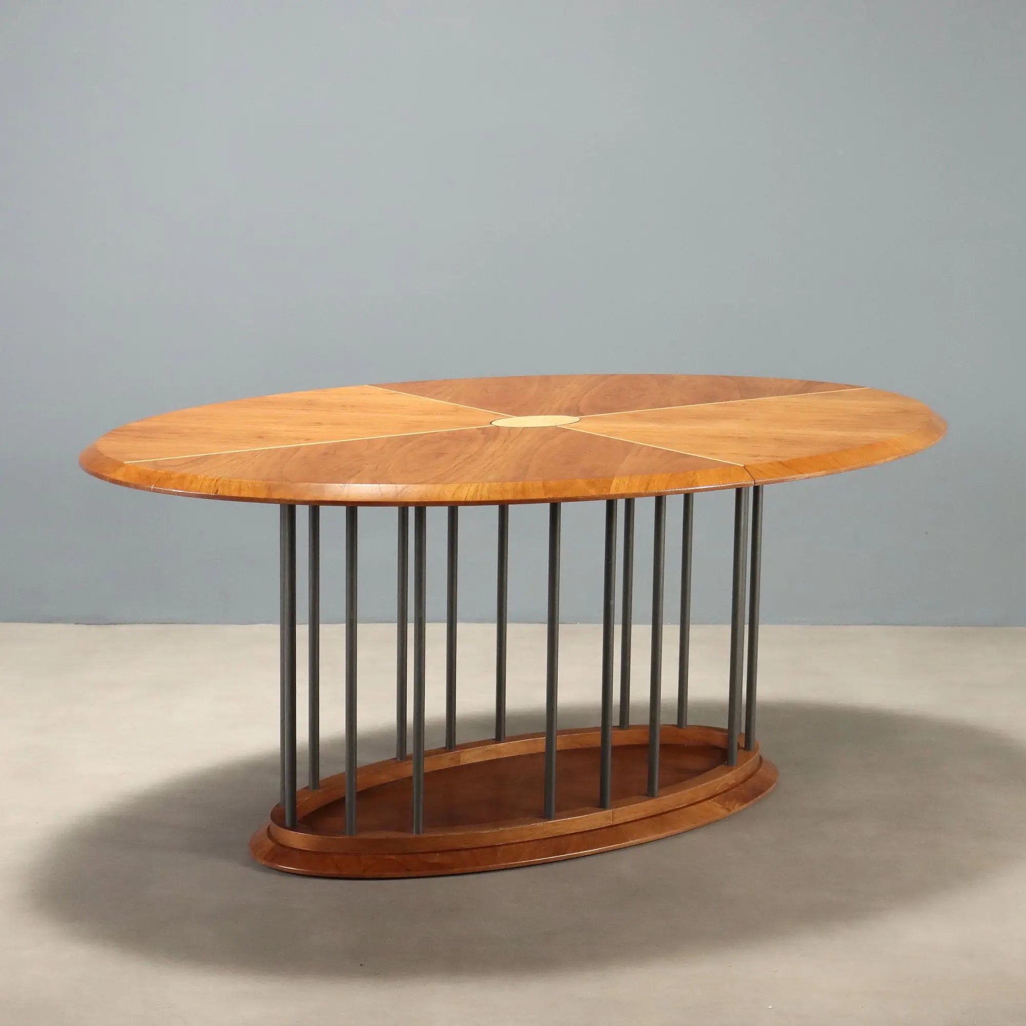 Vintage Oval Table Walnut Metal Design Italy 1980s-1990s