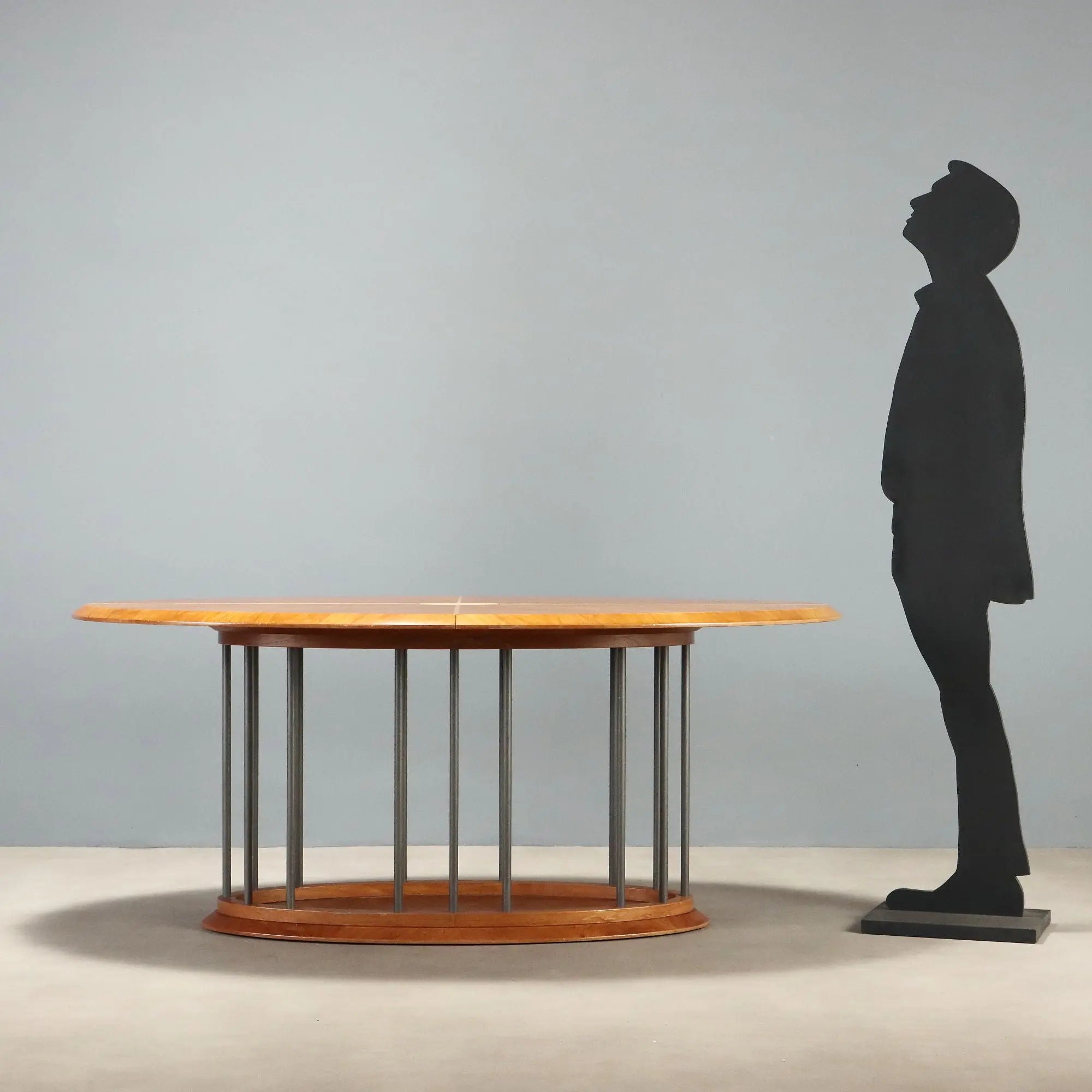 Vintage Oval Table Walnut Metal Design Italy 1980s-1990s