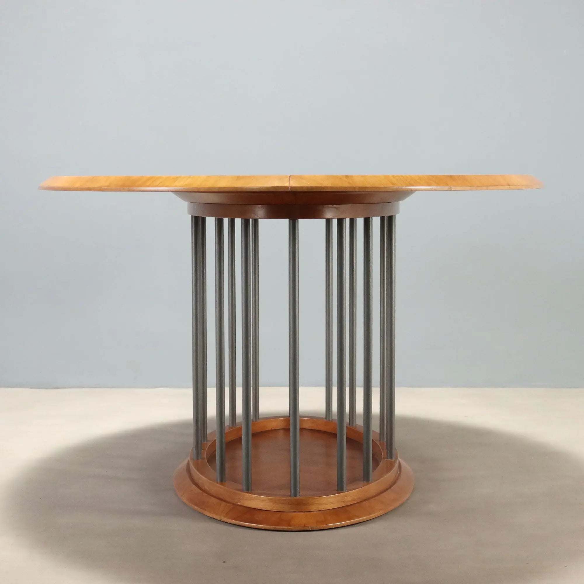Vintage Oval Table Walnut Metal Design Italy 1980s-1990s