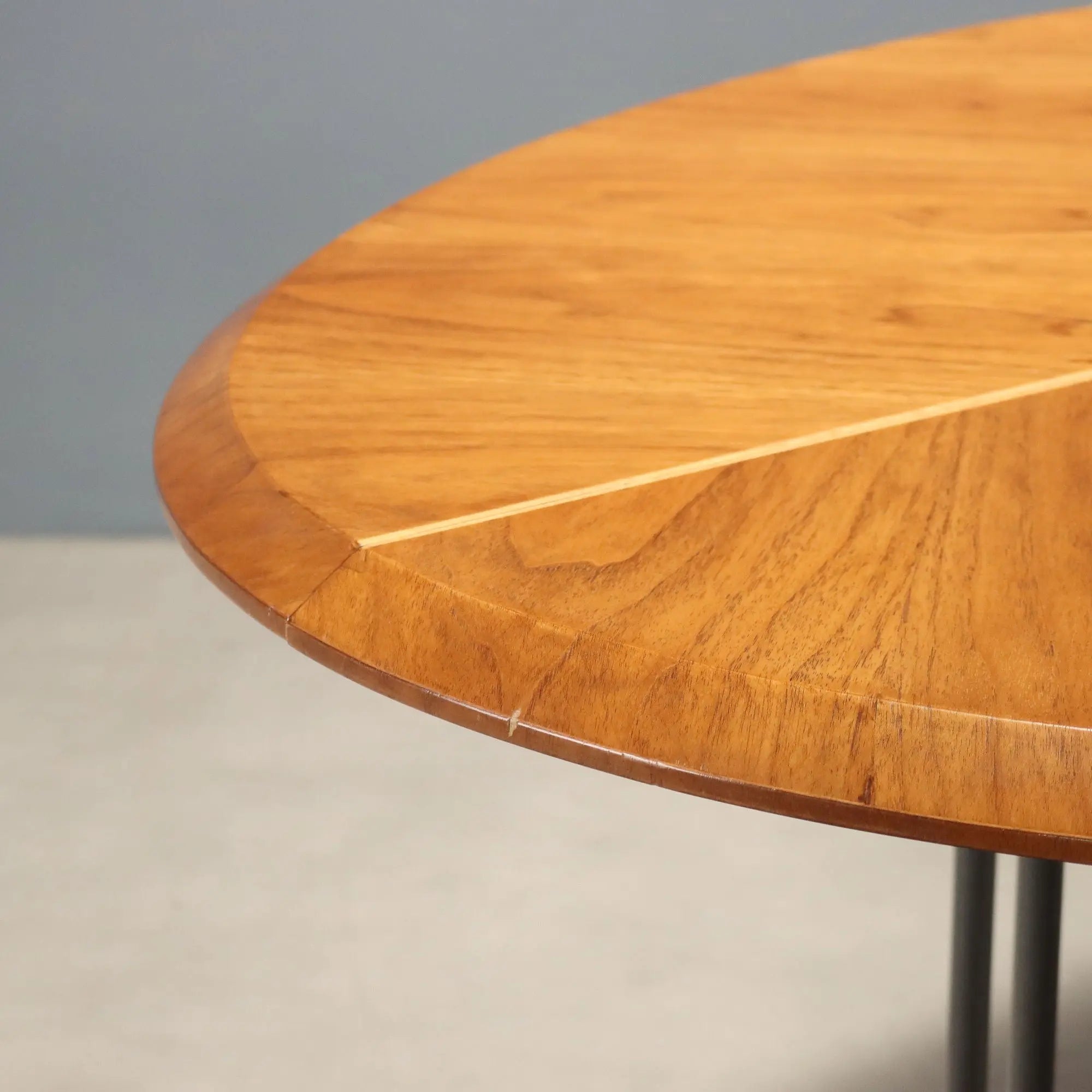 Vintage Oval Table Walnut Metal Design Italy 1980s-1990s