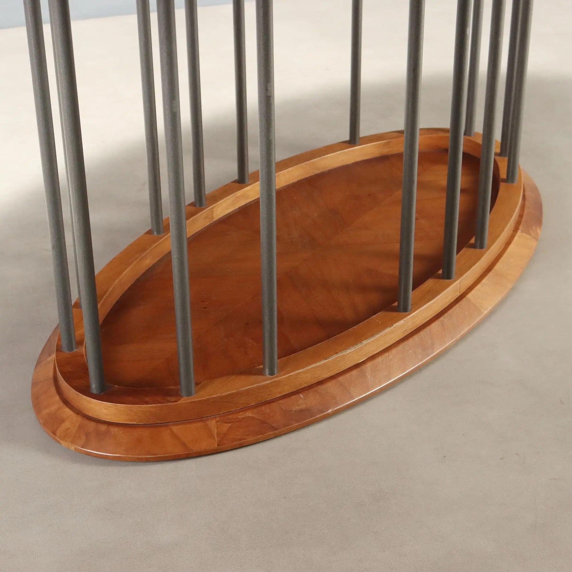 Vintage Oval Table Walnut Metal Design Italy 1980s-1990s