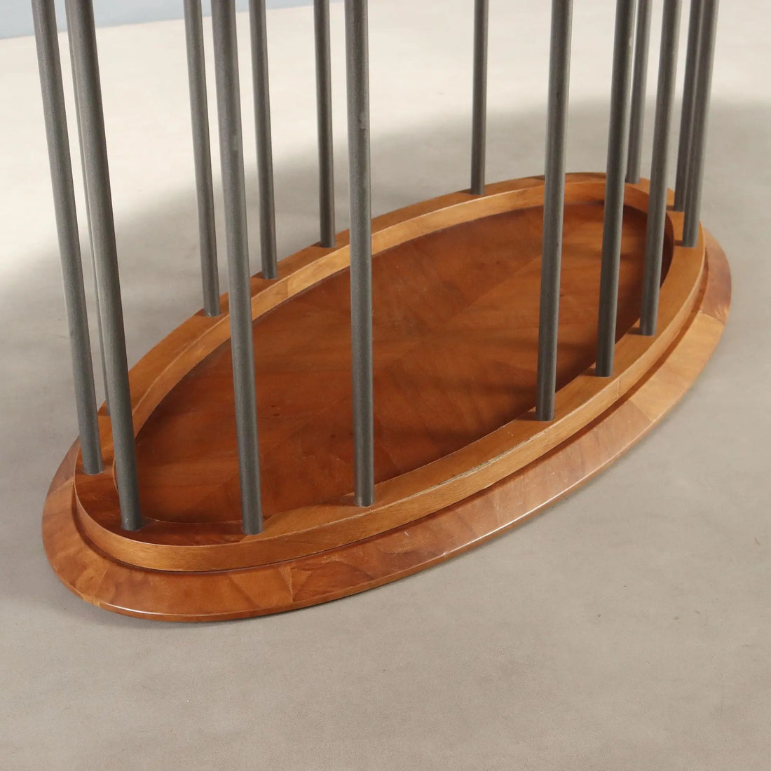 Vintage Oval Table Walnut Metal Design Italy 1980s-1990s