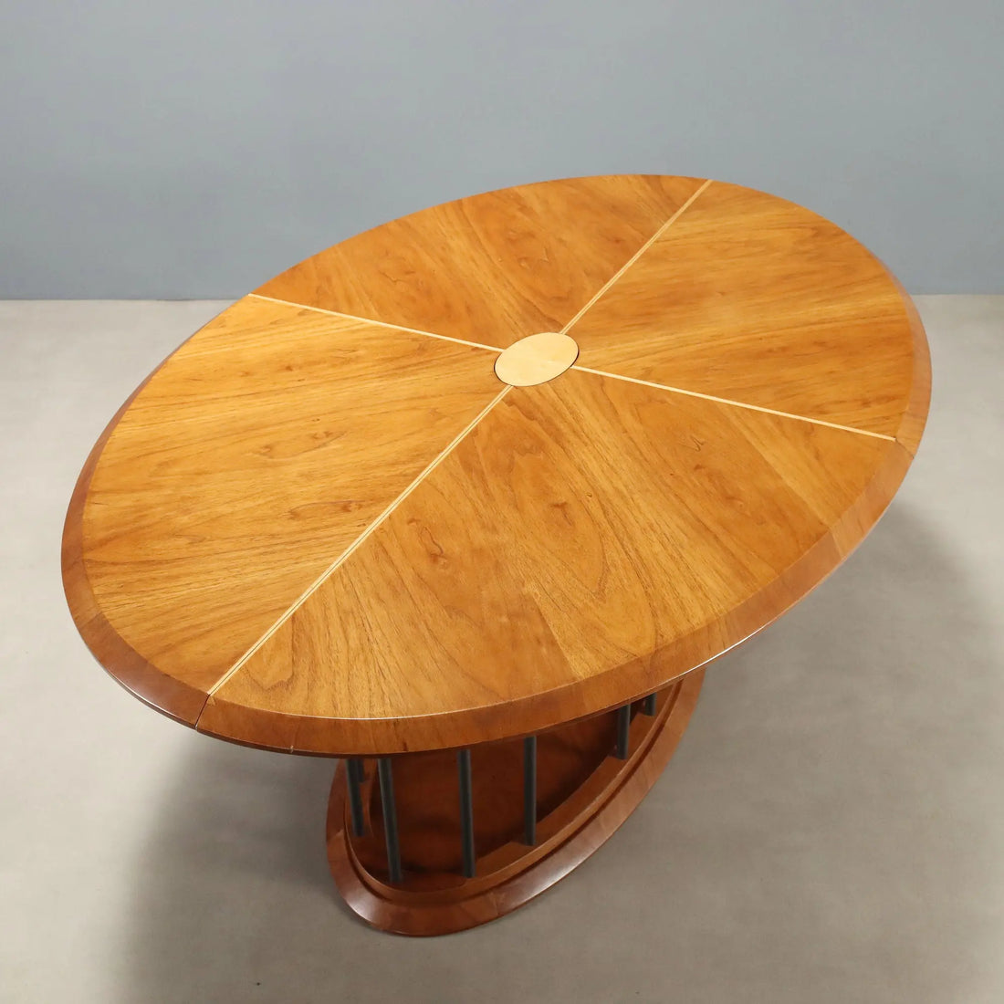 Vintage Oval Table Walnut Metal Design Italy 1980s-1990s